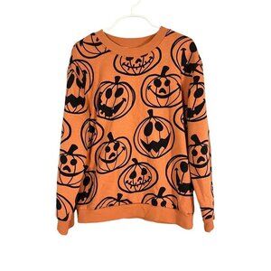 H&M Sweatshirt Kid 6 Orange Crew Halloween Pumpkin Parade School Preppy 80s